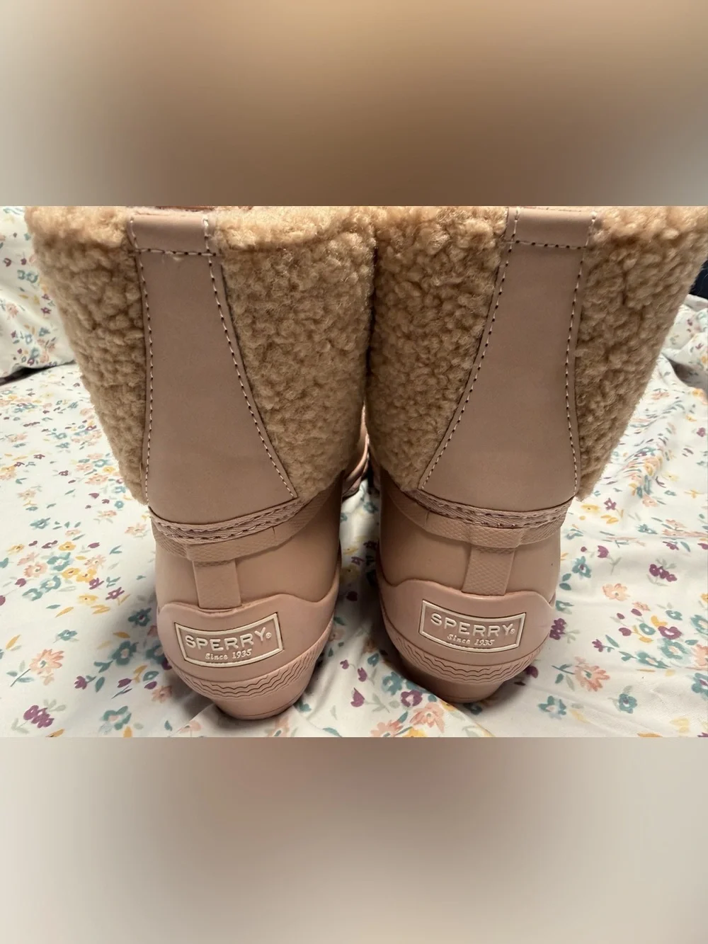 Women’s Sperry Pink-Tan Rain & Snow Boots, Size 10